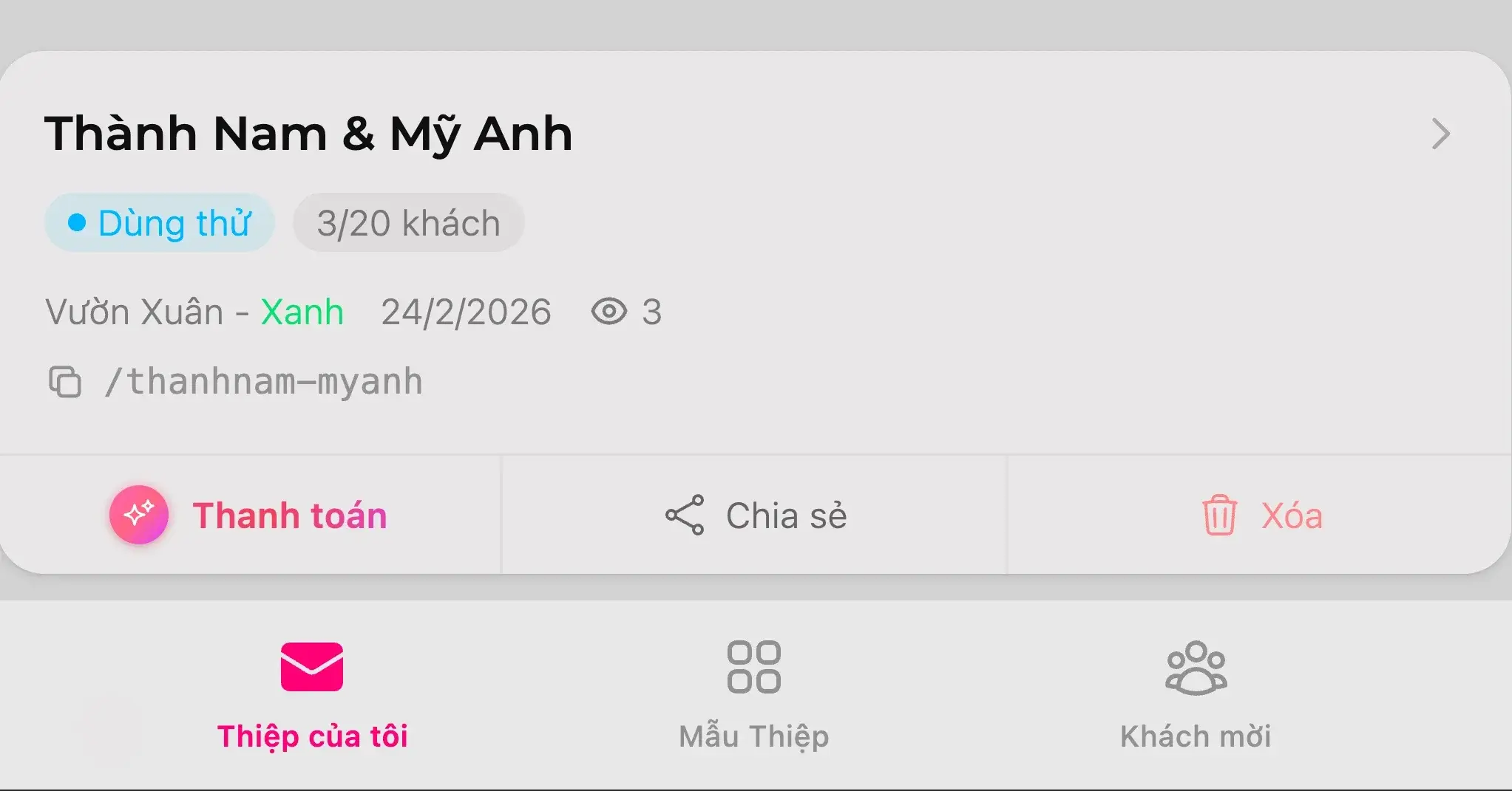 Thanh toán thiệp cưới online qua chuyển khoản ngân hàng
