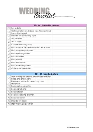 Mẫu checklist đám cưới in sẵn