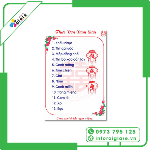 Mẫu menu đám cưới người Hoa sang trọng màu đỏ