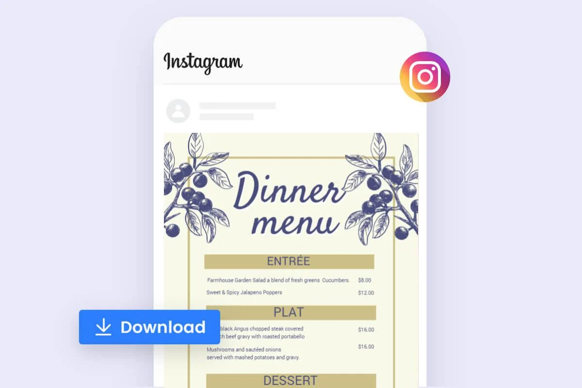 Tải xuống và chia sẻ thiết kế menu tiệc cưới trên mạng xã hội