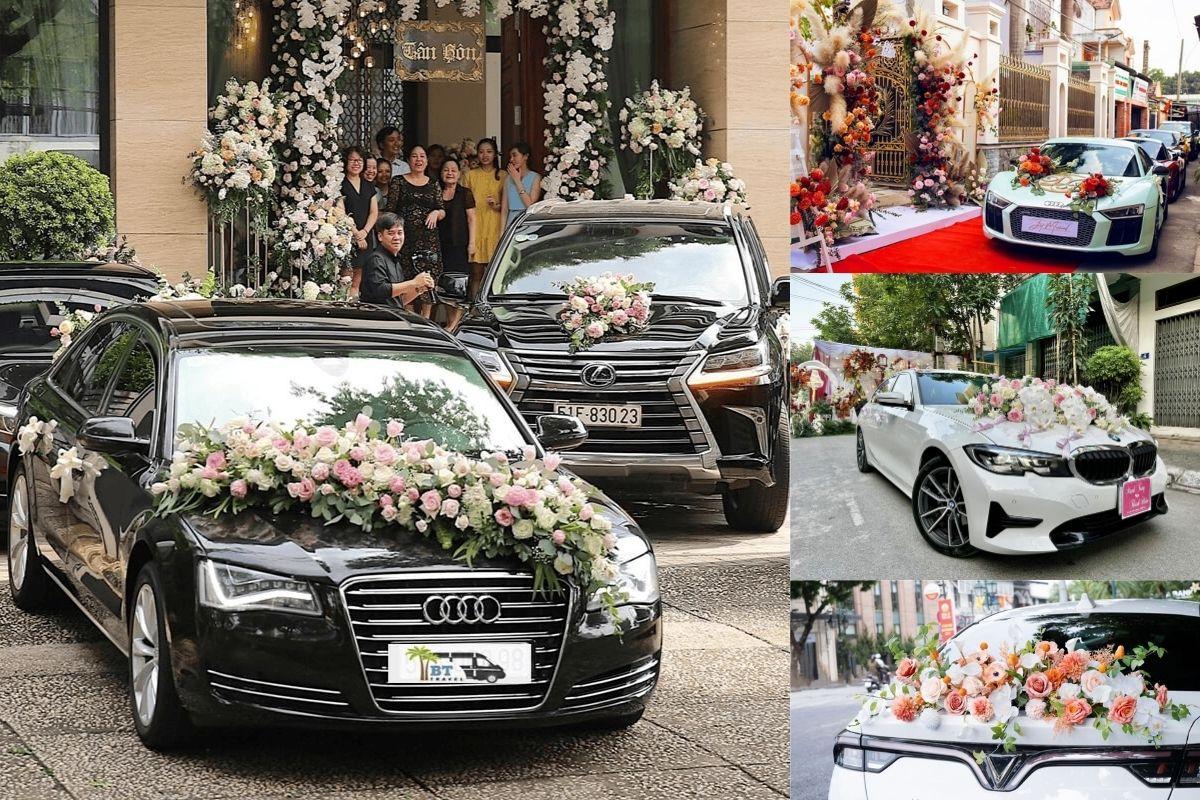Hoa xe cưới ưu tiên các loại hoa có cánh dày cuống chắc và kết dính bằng các lớp mút giữ ẩm chuyên dụng