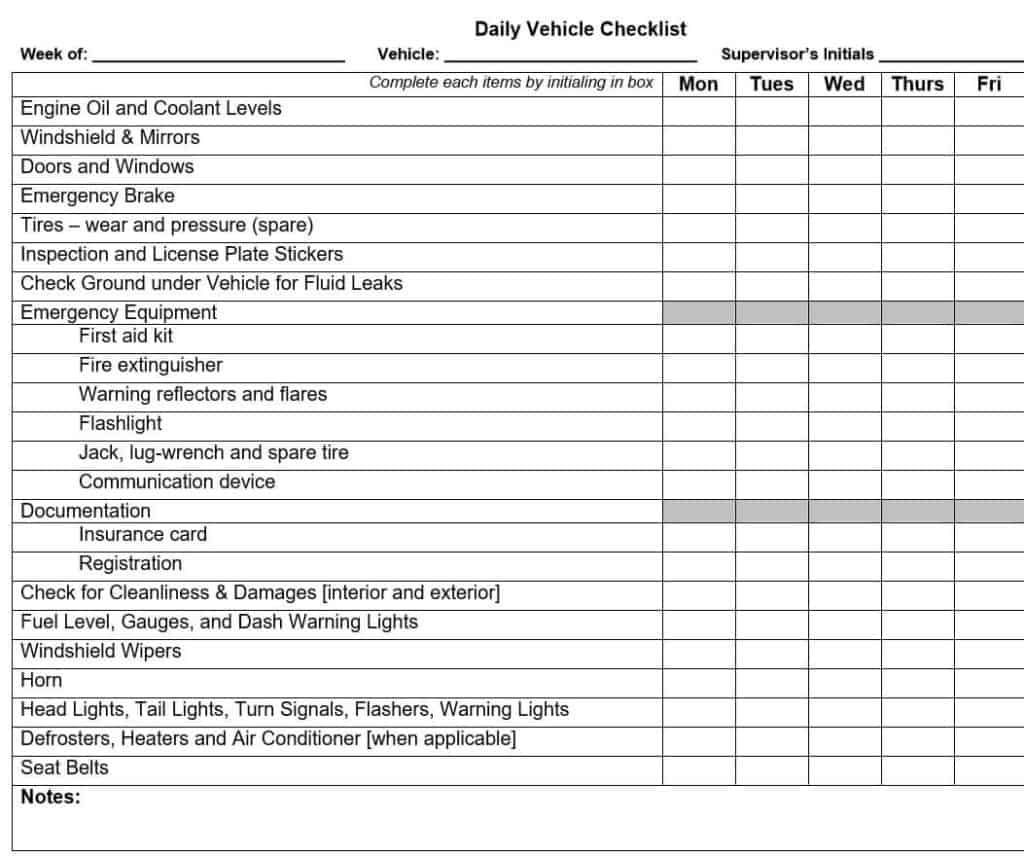 Mẫu checklist xe cưới và di chuyển