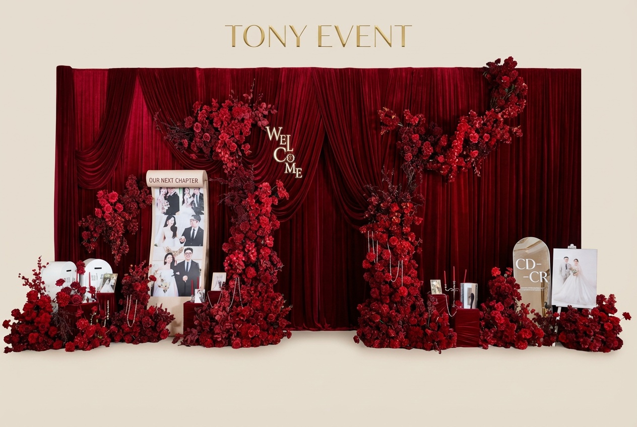 Bàn tiệc cưới decor Classic với hoa lily trắng