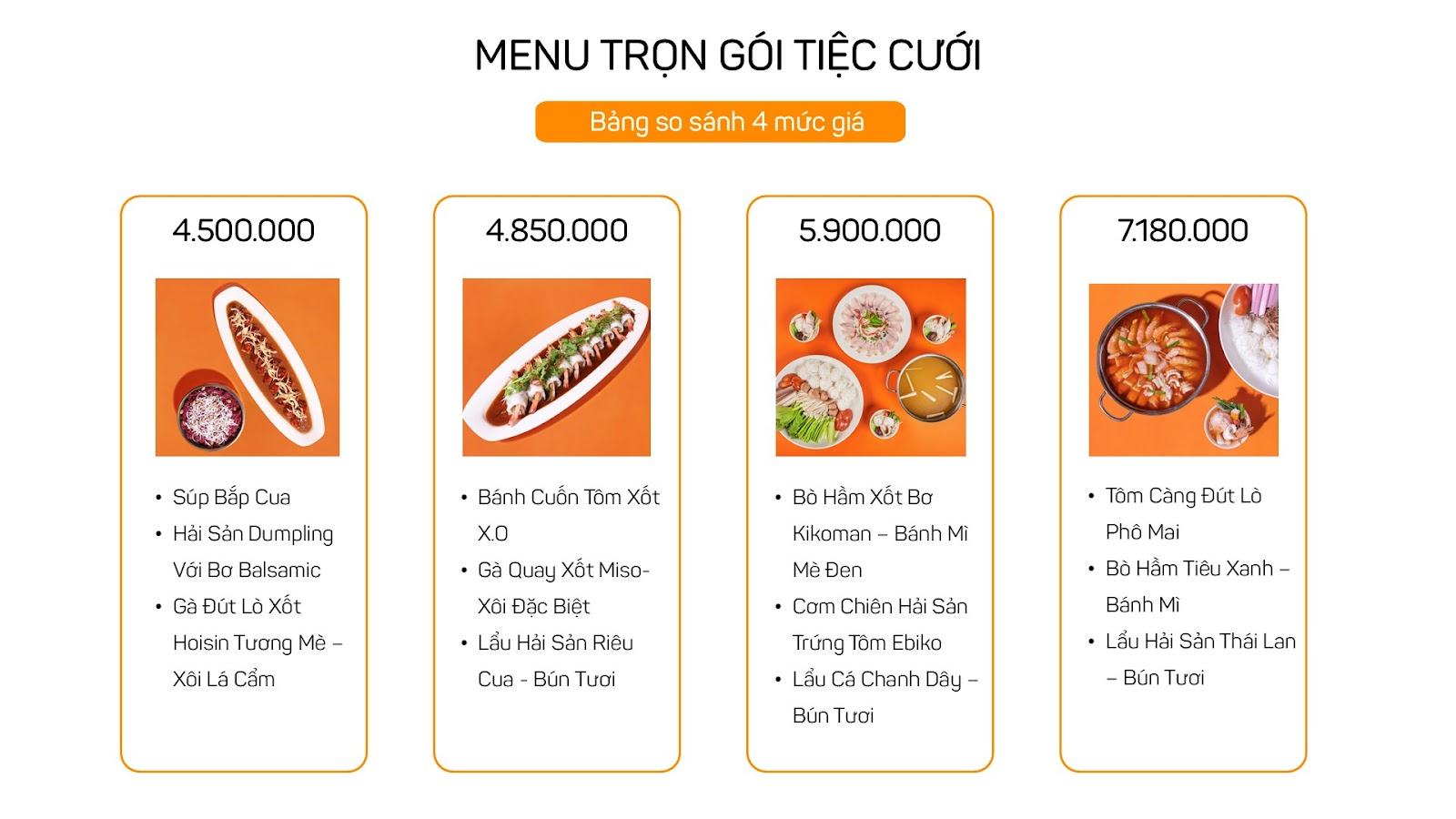 Bảng giá menu trọn gói tiệc cưới với đa dạng mức giá tại Asiana Plaza