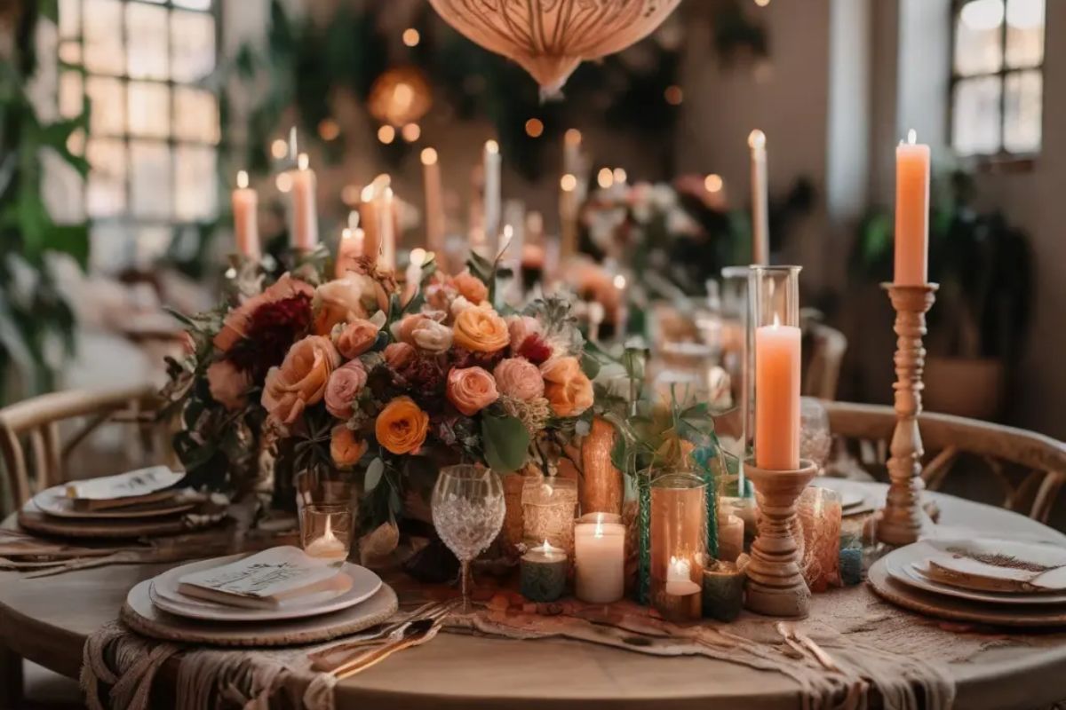 Ánh sáng từ nến nhiều tầng tạo không khí Boho ấm áp