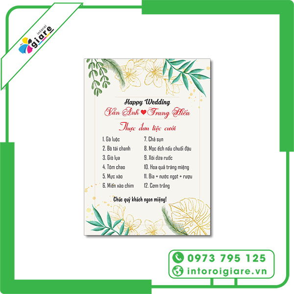 Mẫu menu đám cưới ấn tượng thiết kế tinh tế