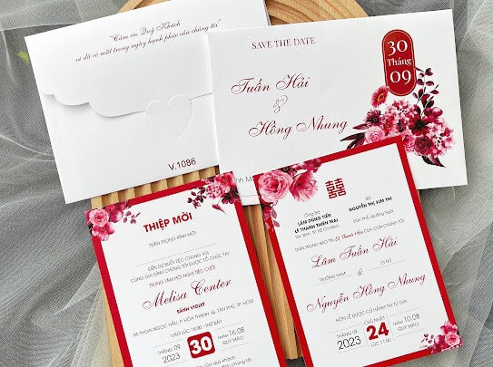 Mẫu thiệp cưới truyền thống long phượng