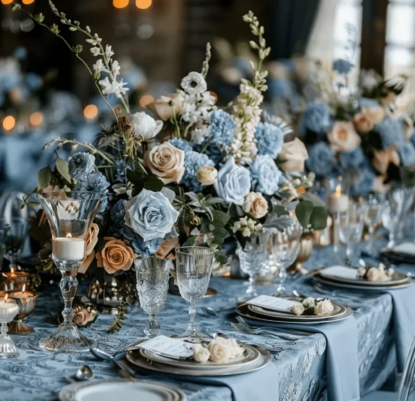 Palette Dusty Blue Blush lãng mạn cho concept cưới cổ tích