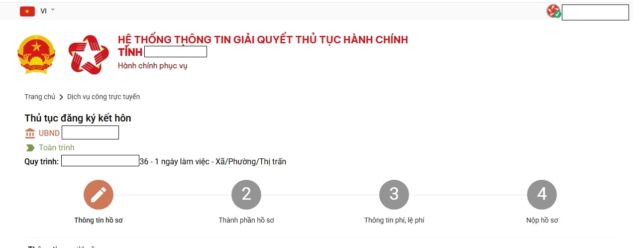 Form khai thông tin đăng ký kết hôn