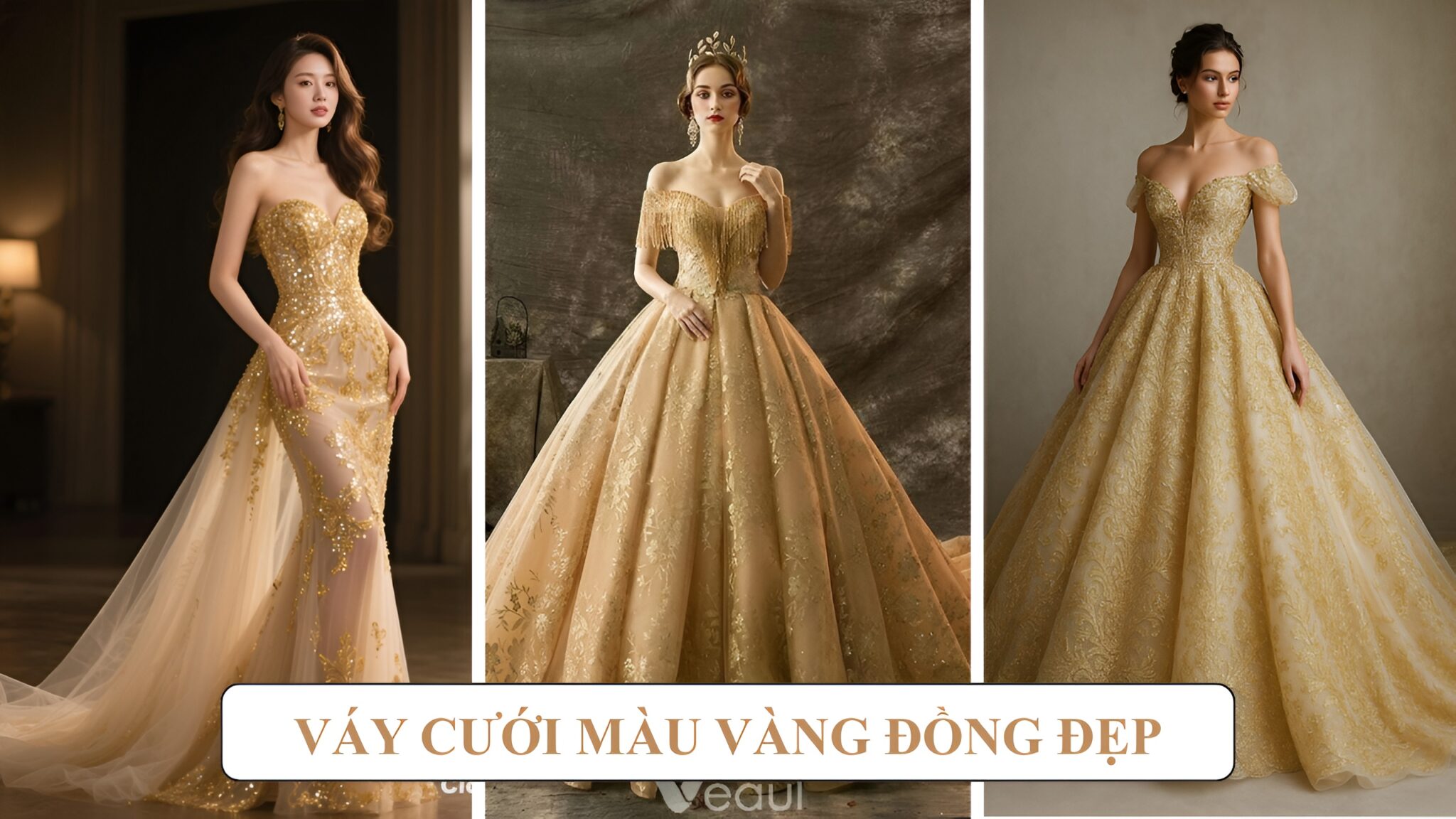 TOP 20+ Mẫu váy cưới màu vàng đồng đẹp sang trọng và lộng lẫy
