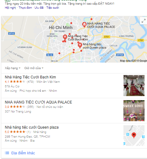 Quảng cáo nhà hàng tiệc cưới trên công cụ tìm kiếm