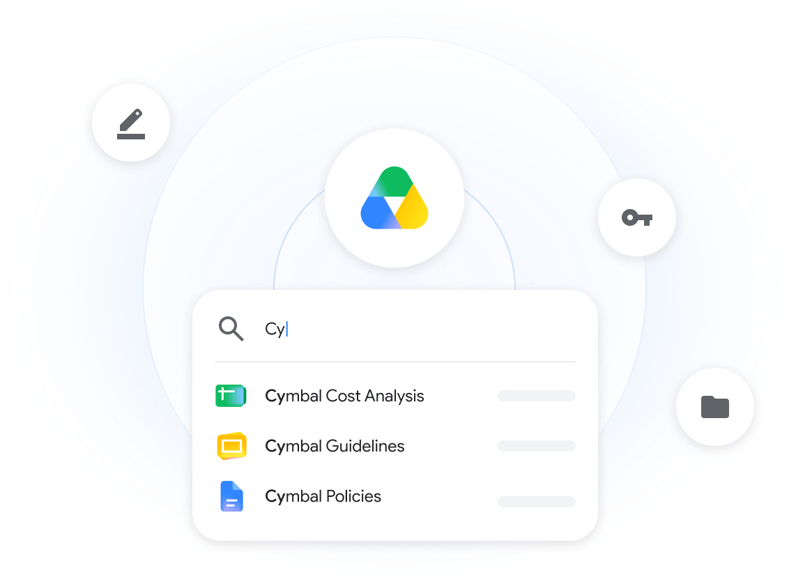 Một người dùng bắt đầu nhập tên tệp vào công cụ tìm kiếm của Google Drive