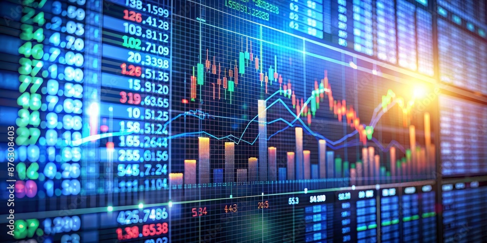 Nhà đầu tư đang phân tích biểu đồ cổ phiếu trên máy tính với nhiều chỉ số kỹ thuật