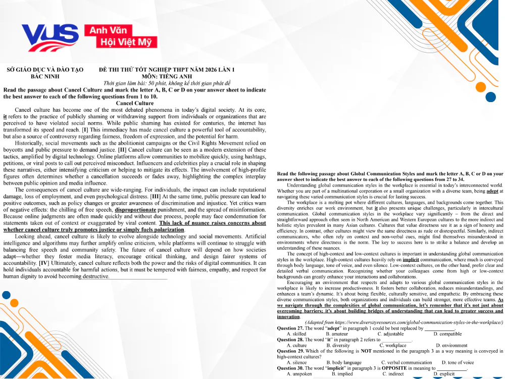 Đừng bỏ lỡ cơ hội cọ xát với đề thi thử tốt nghiệp THPT 2026 môn tiếng Anh
