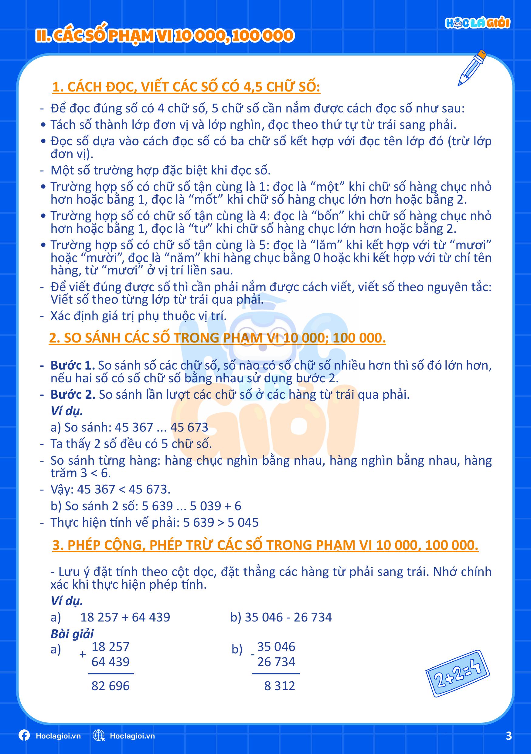 Các số trong phạm vi 10 000 - 100 000 kiến thức toán 3
