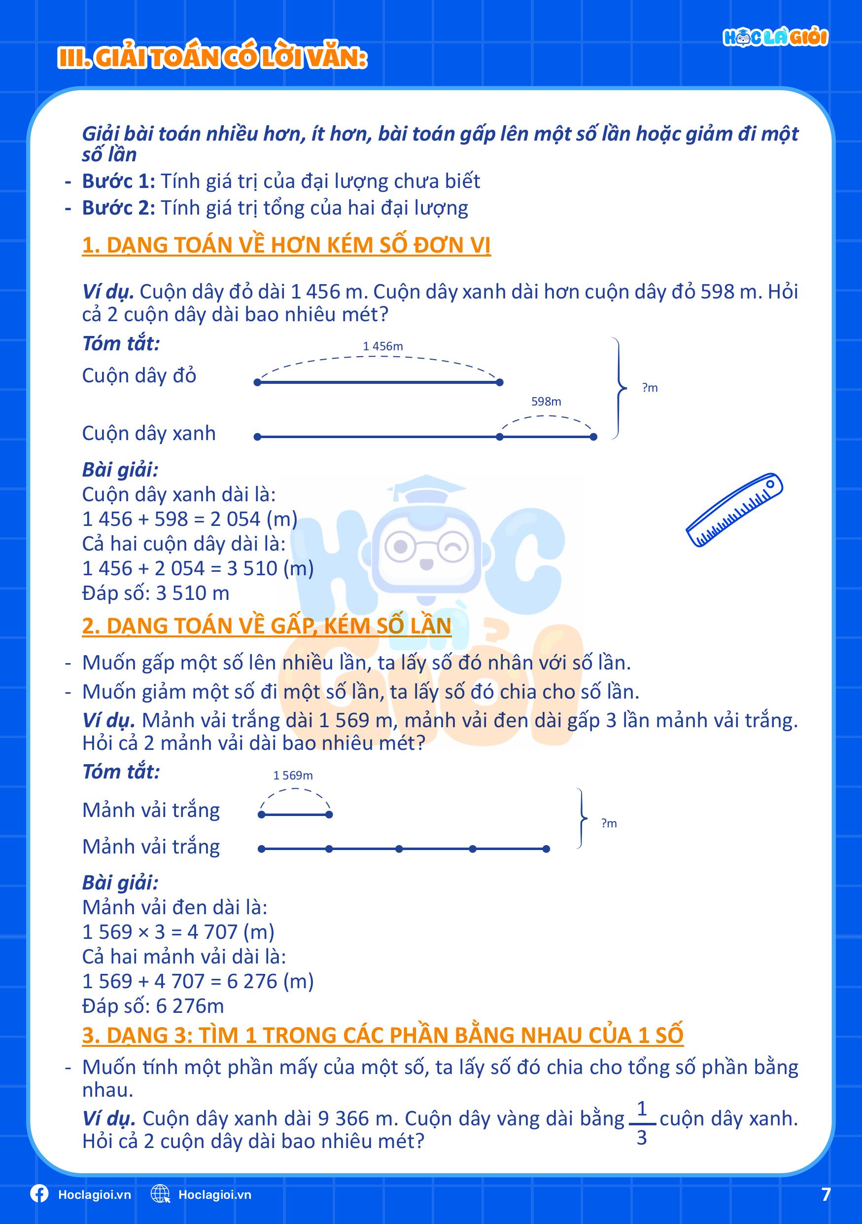 Kiến thức Toán 3 phần bài toán có lời văn