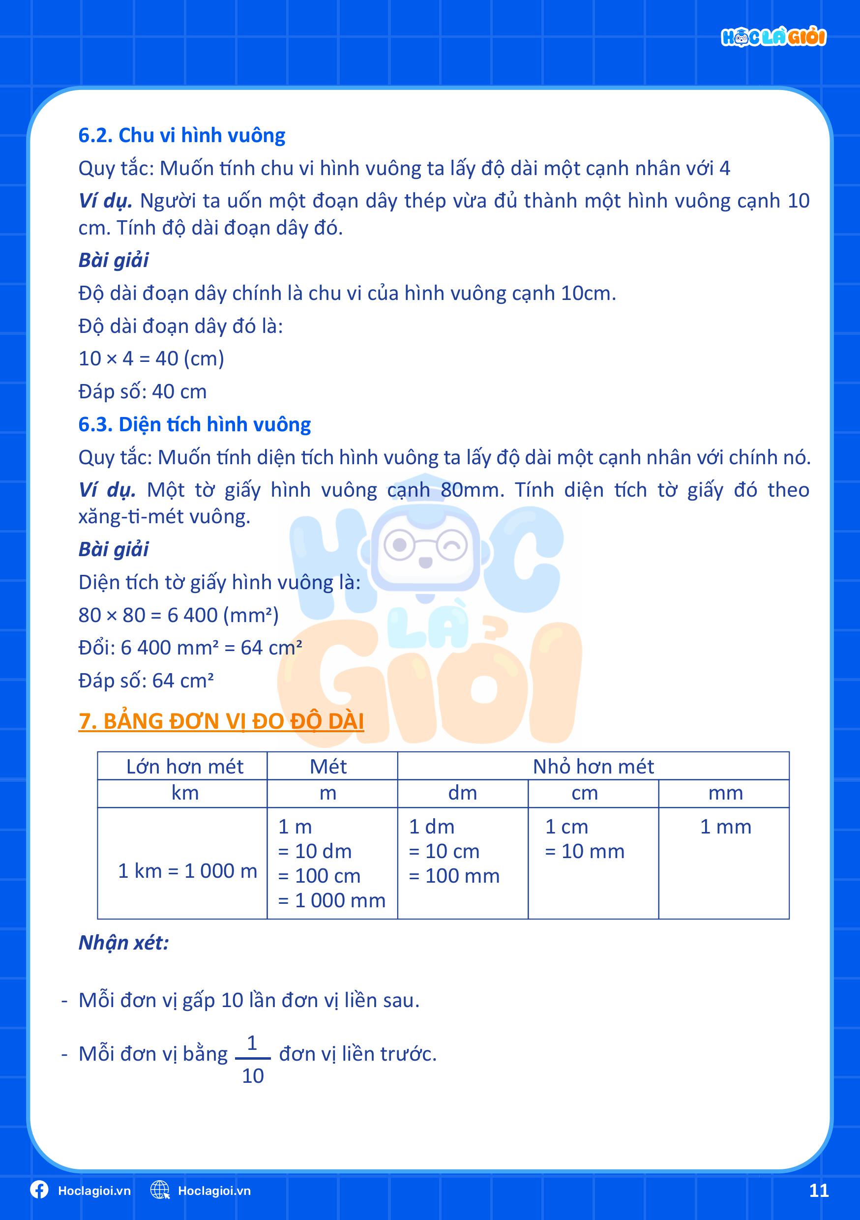 Toán hình lớp 3 bảng đơn vị đo độ dài