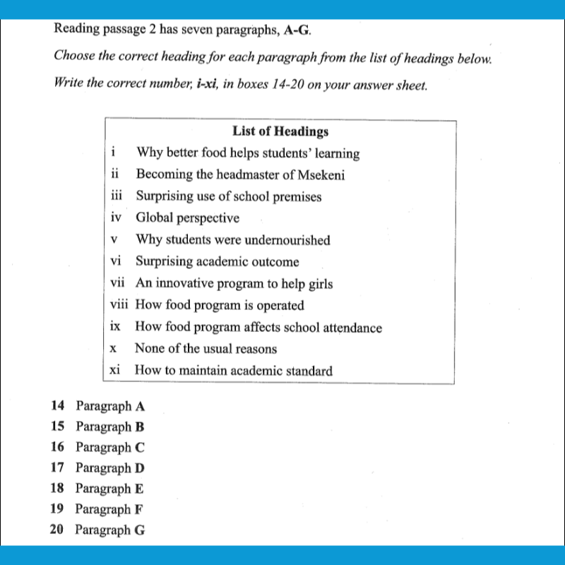 Matching headings
