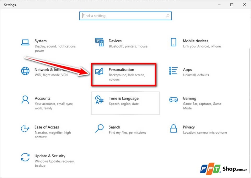 Mục Personalization trong Settings