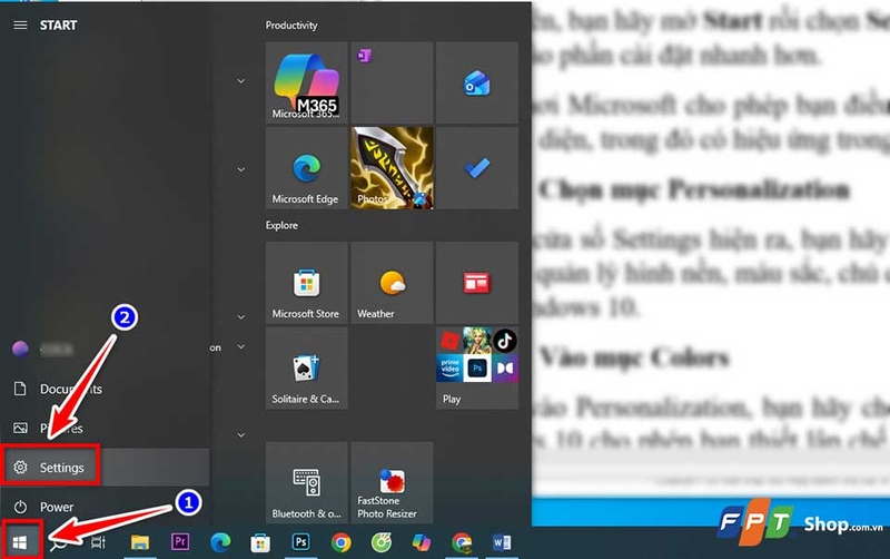 Giao diện Settings trên Windows 10