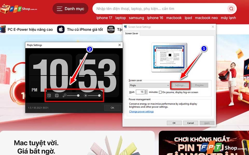 Cửa sổ tùy chỉnh Settings của Fliqlo