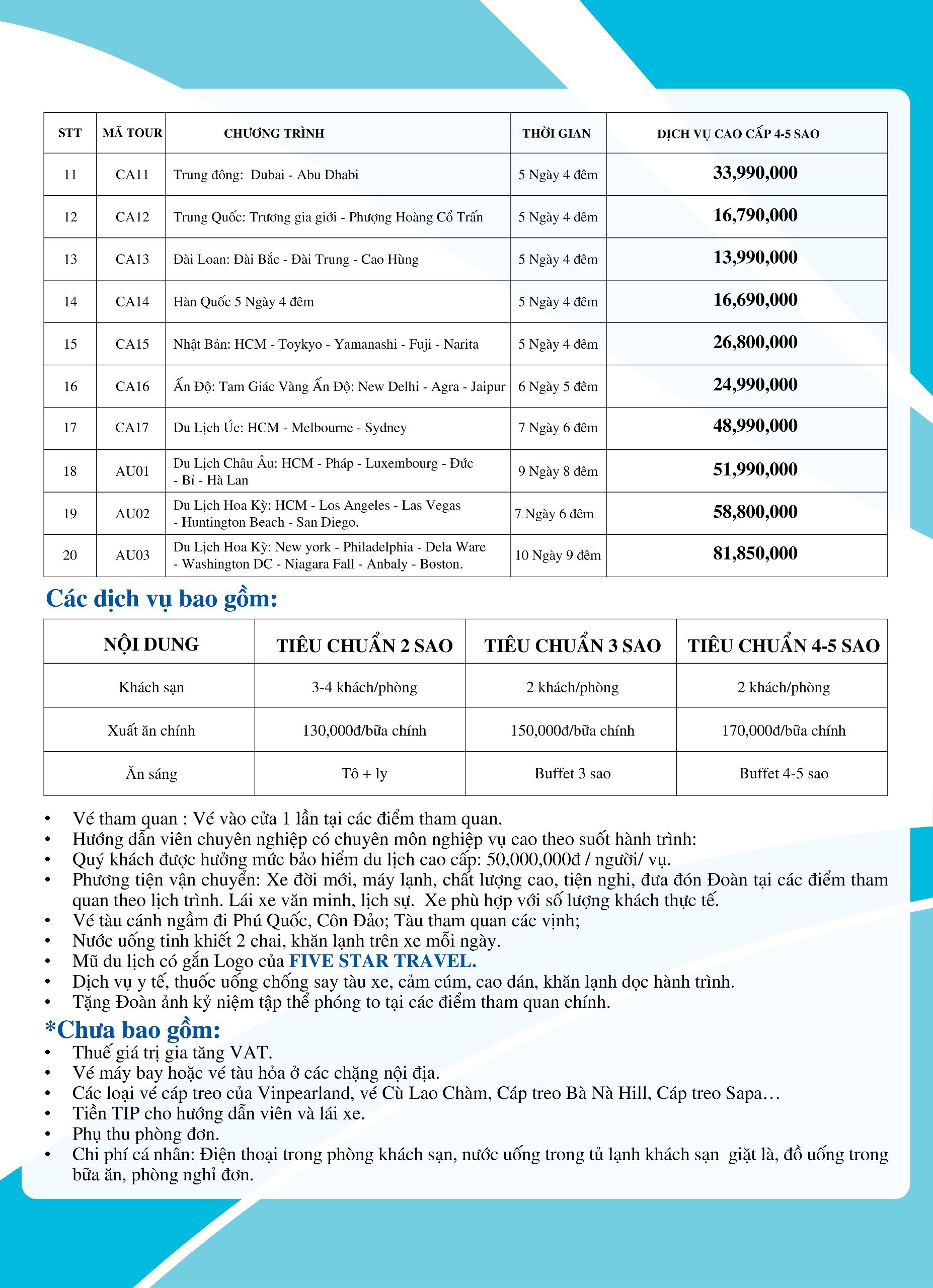 Báo giá tour rõ ràng