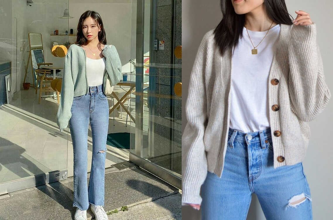 Đi du lịch mặc gì không còn là câu hỏi khó với áo cardigan phối cùng quần jean