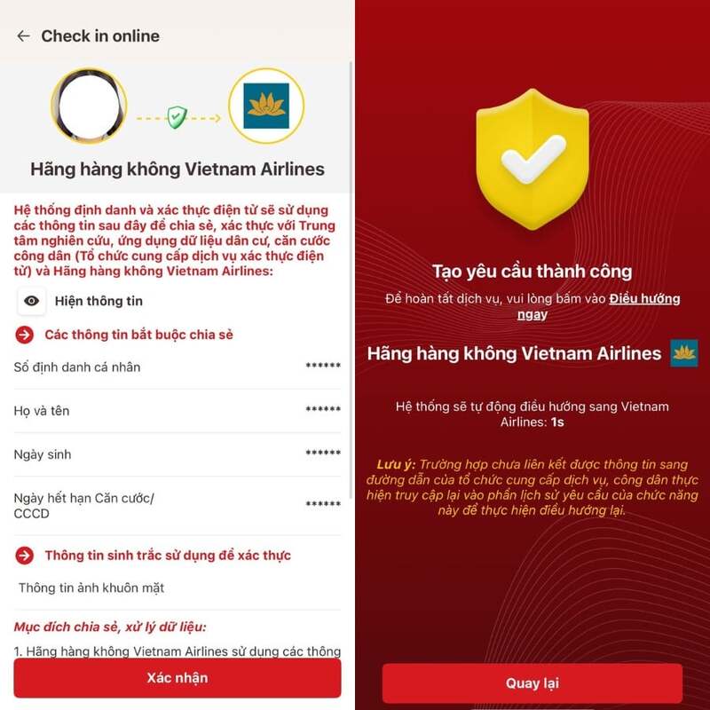 Màn hình check-in VNeID