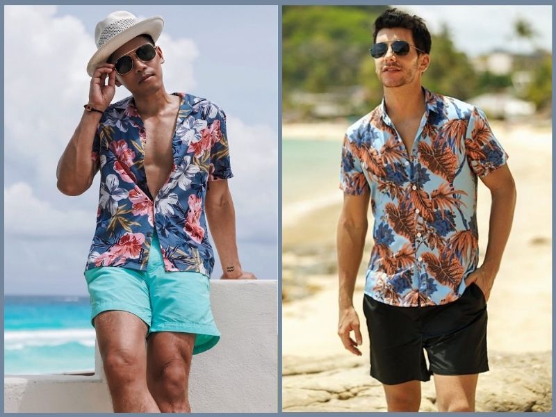 Áo sơ mi Hawaii phối quần sooc đi biển