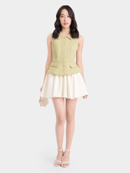 Áo kiểu tweed kiểu peplum sát nách tôn dáng