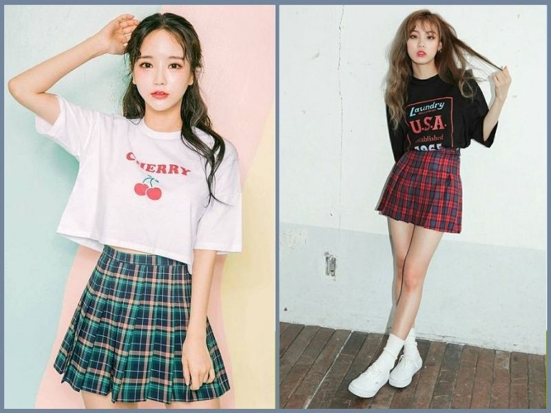Áo phông croptop phối chân váy xếp ly cho vẻ trẻ trung mùa thu