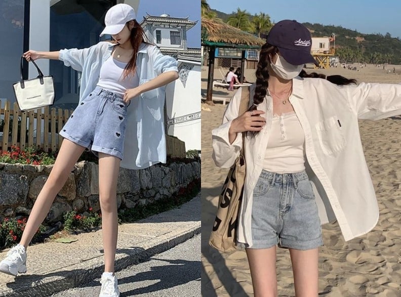 Áo sơ mi oversized phối quần short