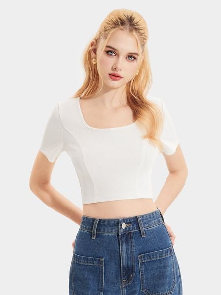Áo thun croptop cổ vuông tay ngắn form ôm