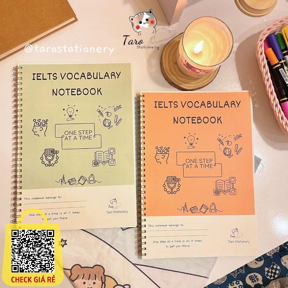 Open notebook showing organized vocabulary notes with collocations and example sentences
