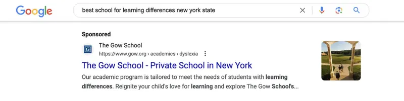 Quảng cáo Google của trường Gow School