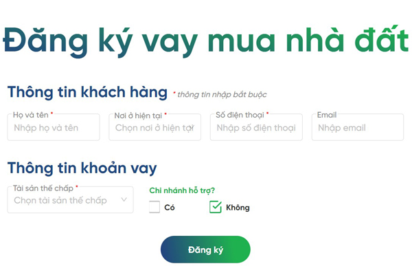 Điền đầy đủ các thông tin để đăng ký vay vốn online