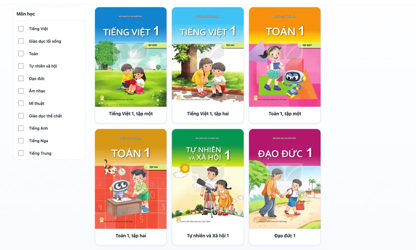 Giao diện tra cứu sách giáo khoa điện tử trên cổng chính thống