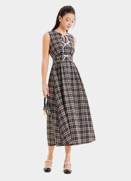 Đầm midi vải bố cổ tròn