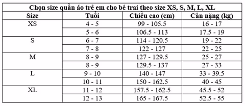 Cách chọn size quần áo cho trẻ em bé trai