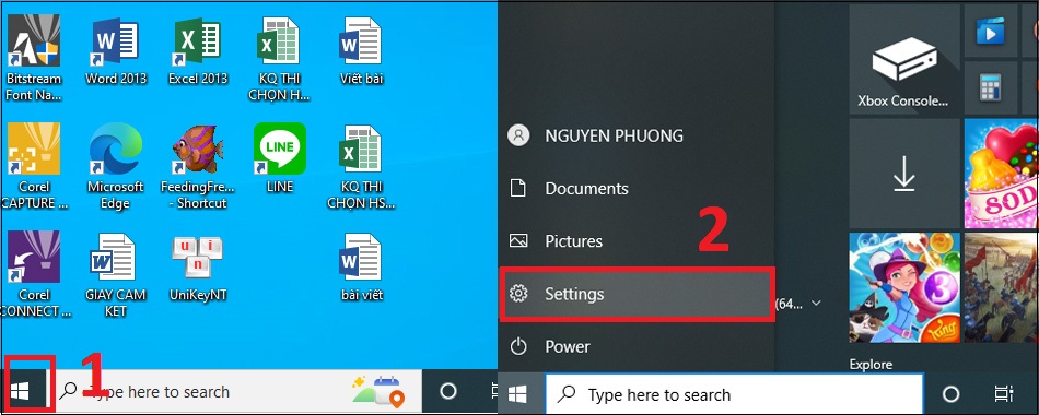 Bước 1: Mở menu Start và chọn Settings