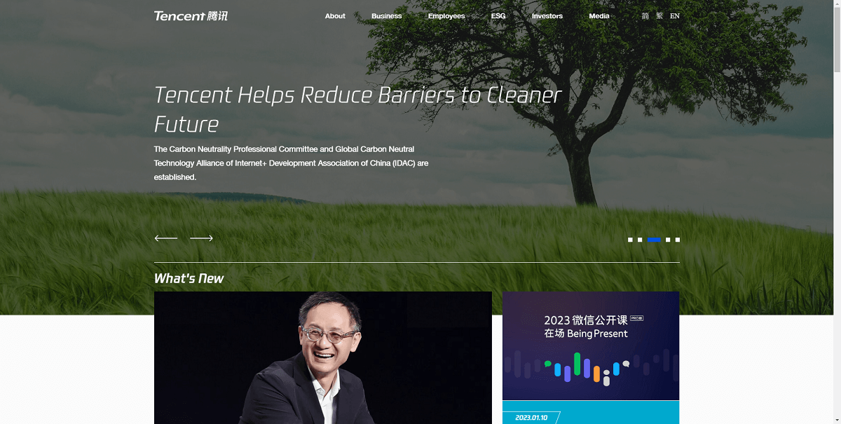 Ví dụ trang chủ website Tencent