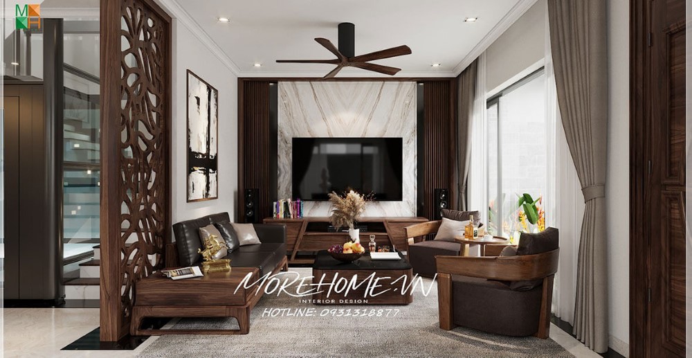 Phòng khách nhà ống hiện đại với sofa