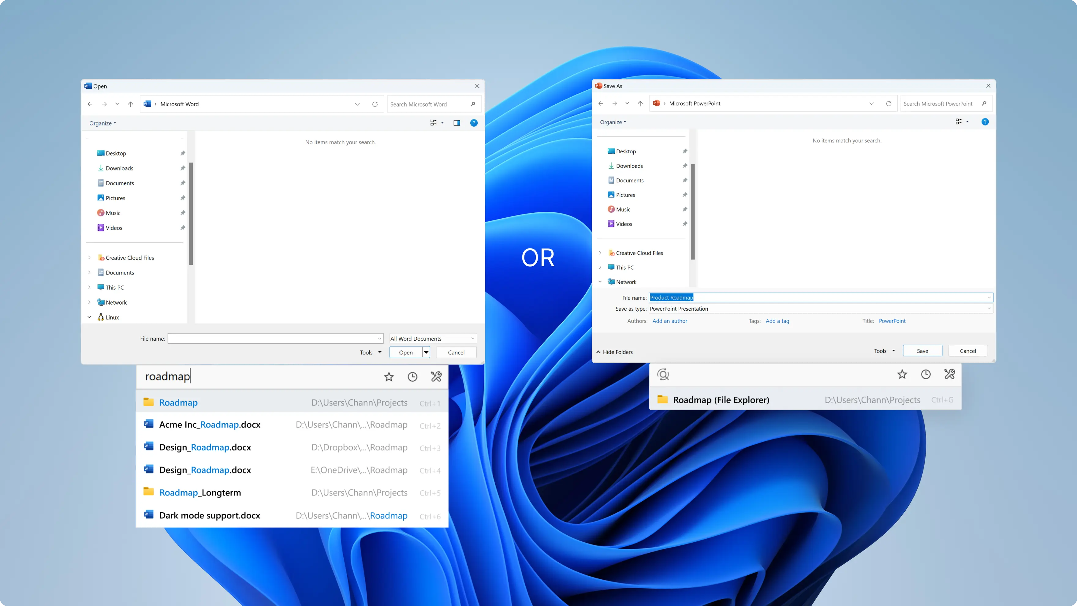 Cửa sổ tìm kiếm tập tin nổi trên màn hình desktop