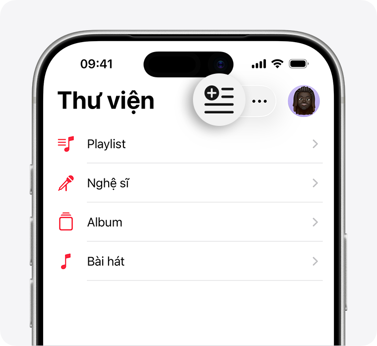Giao diện tạo danh sách phát mới từ tab thư viện trên iPhone