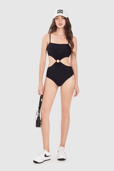Bikini 1 mảnh cutout vòng eo nhấn khoen