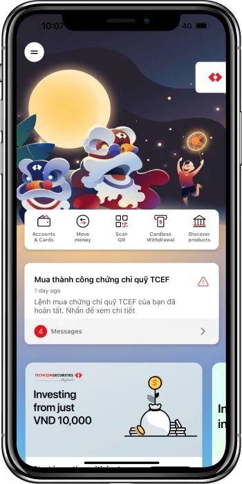 Giao diện trực quan trên ứng dụng ngân hàng