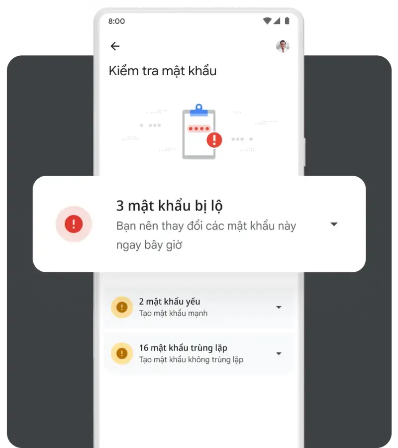 Thông báo mật khẩu bị lộ trên điện thoại