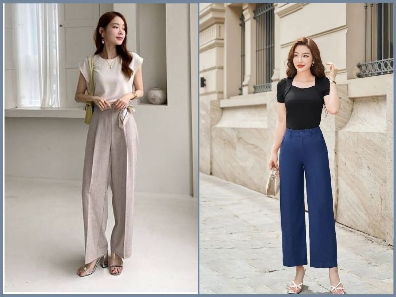 Quần ống suông và áo cách điệu