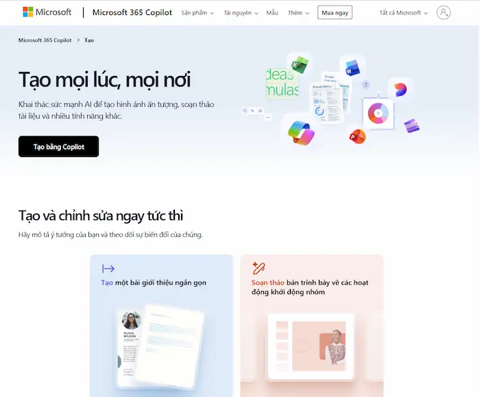 Giao diện tìm kiếm trực quan trên trang Microsoft Create