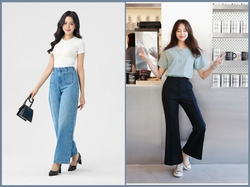 Áo thun và quần jean nữ đơn giản